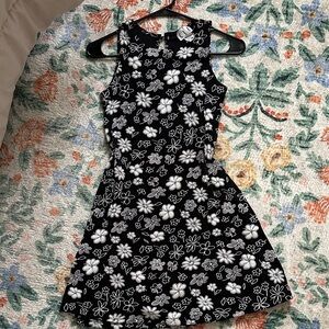 Vintage Black & White Floral A-Line Dress